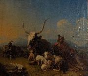 Eugne Joseph Verboeckhoven Shepherd with animals in the countryside painting